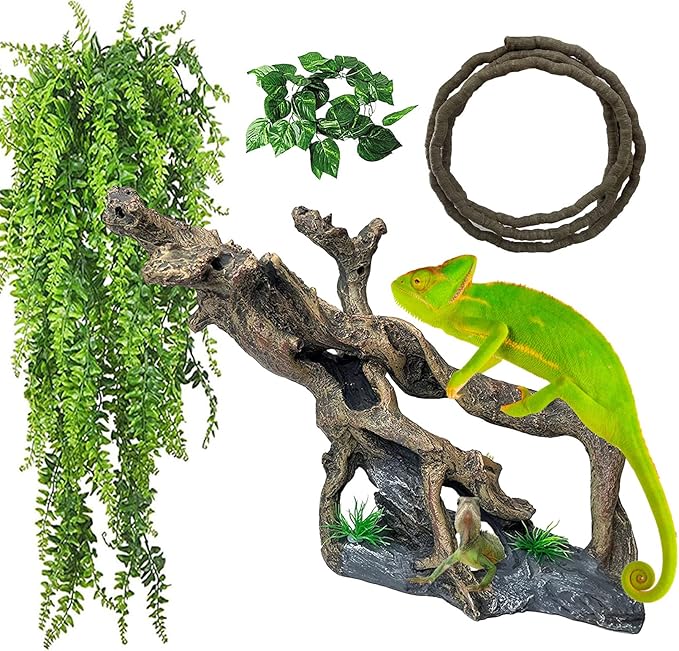 Resin Reptile Driftwood Decoration Bearded Dragon Branch Lizard Climb Habitat Decor Hanging Jungle Vines Reptiles Tank Accessories for Chameleon Snake Gecko Spider Fish Tree Frog MUYG