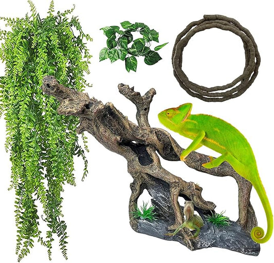 Resin Reptile Driftwood Decoration Bearded Dragon Branch Lizard Climb Habitat Decor Hanging Jungle Vines Reptiles Tank Accessories for Chameleon Snake Gecko Spider Fish Tree Frog MUYG