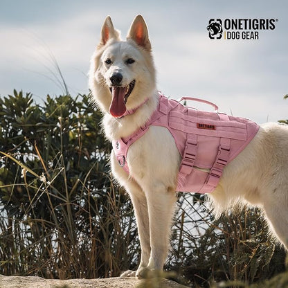 OneTigris Tactical Dog Harness for Small Dog, No Pull Small Dog Vest Harness with Handles Breathable Military Dog Molle Vests, Harness for Walking Hiking Training (Pink, Medium) OneTigris
