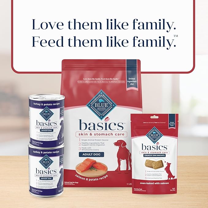 Blue Buffalo Basics Adult Dry Dog Food for Skin & Stomach Care, Limited Ingredient Diet, Made in the USA with Natural Ingredients, Salmon & Potato Recipe, 11-lb. Bag - PAWPICO