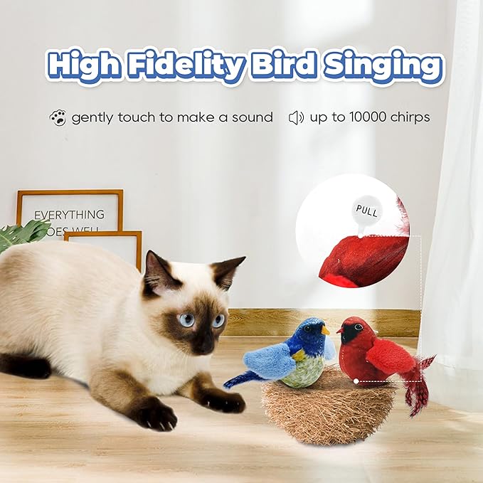 LEWISER Cat Toys Chirping Tit 2 Pcs with Catnip SilverVine, Suitable for Cat Wand Toys, Simulation Bird Design, Interactive Toys for Indoor Kitty Kitten Exercise, Red and Blue - PAWPICO