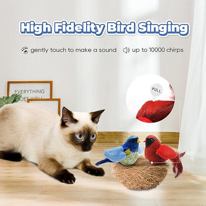 LEWISER Cat Toys Chirping Tit 2 Pcs with Catnip SilverVine, Suitable for Cat Wand Toys, Simulation Bird Design, Interactive Toys for Indoor Kitty Kitten Exercise, Red and Blue - PAWPICO