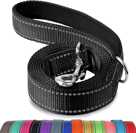 Joytale Double-Sided Reflective Dog Leash, 6 FT/5 FT/4 FT, Padded Handle Nylon Heavy Duty Leashes for Medium & Large Dogs Walking, Black, 4FT Joytale