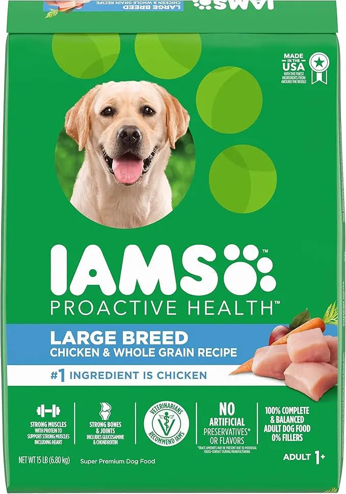 IAMS Proactive Health Large Breed Adult Dry Dog Food with Real Chicken, 15 lb. Bag - PAWPICO