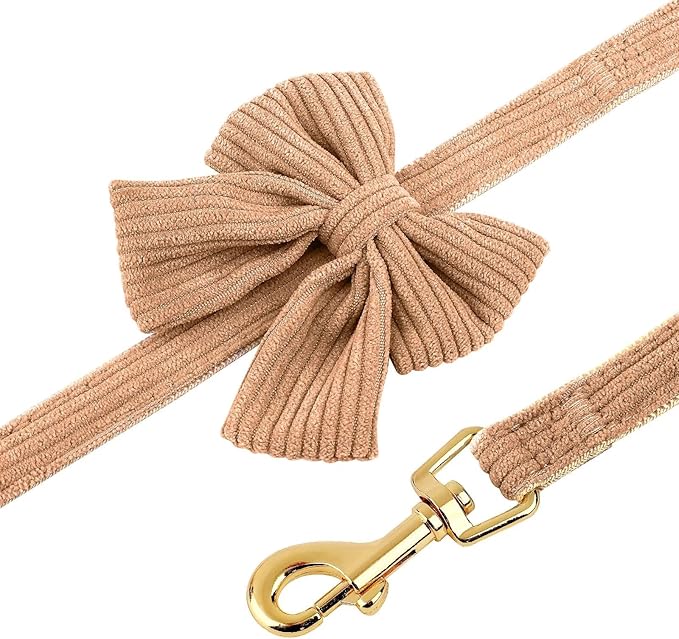 Didog Cute Small Dog Harness Collar & Leash Set, Adjustable Dog Collars and Leashes with Bowtie, Breathable Soft Mesh Padded Dog Vest for Puppies Small Dogs Walking, Brown, S Didog