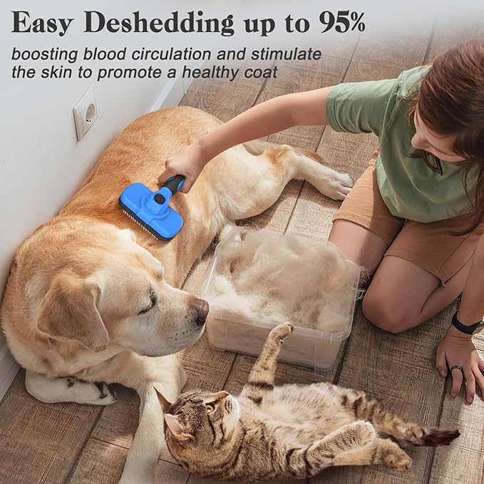 Swihauk Self Cleaning Slicker Brush - Skin Friendly Deshedding Grooming Tool for Dogs & Cats, Suitable for Shedding & Haired Pets, with Pet Supplies Accessories, Blue - PAWPICO