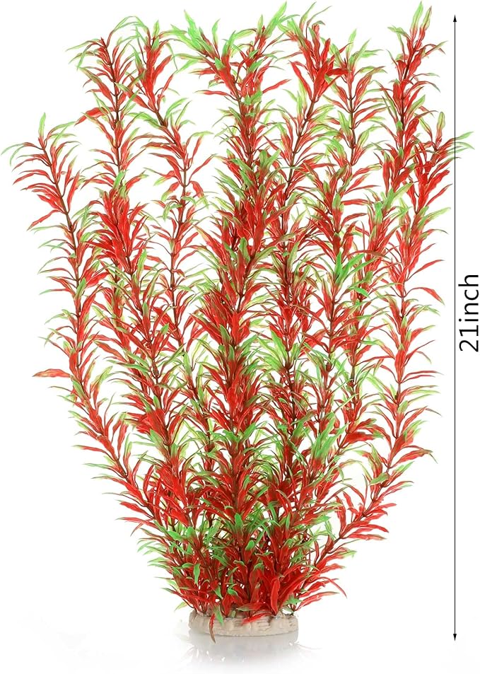 JIHAQUA Aquarium Decor Plastic Plants Extra Large 21 Inches Artificial Fish Tank Plants Tall Fish Tank Decorations (Wine 2pcs) JIHAQUA