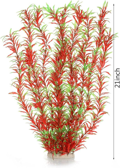 JIHAQUA Aquarium Decor Plastic Plants Extra Large 21 Inches Artificial Fish Tank Plants Tall Fish Tank Decorations (Wine 2pcs) JIHAQUA