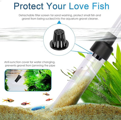 hygger Gravel Vacuum for Aquarium, Aquarium Siphon Vacuum Cleaner for Fish Tank Gravel and Sand Cleaning, Remove Dirt, Water Change, Aquarium Gravel Cleaner with Adjustable Water Flow (S) hygger