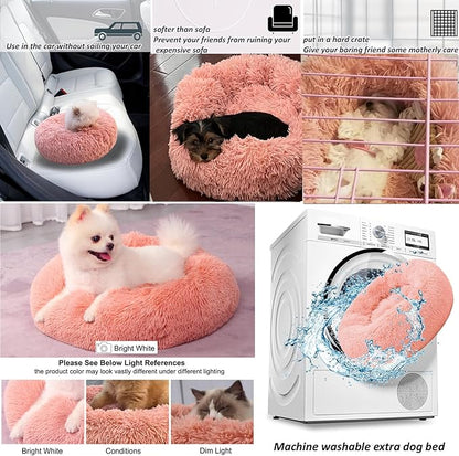 Pink Puppy Bed 15 Inch Washable, Donut Soft Small Pet Bed,Calming Anti Anxiety Round Fits up to 5 lbs Warm Comfort Pets Beds for Puppy Dogs Indoor… - PAWPICO