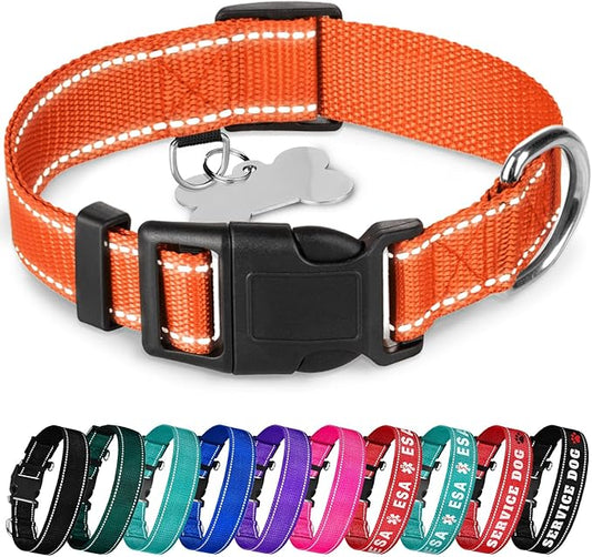 TECEUM Reflective Pet Collar – Orange – M – Basic Nylon Dog Collar – Quick Release Buckle – Fits Small, Medium and Large Dogs, Puppies, Cats – ESA & Service Dog Options TECEUM