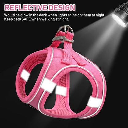 GAMUDA Small Pet Harness Collar and Leash Set, Step in No Chock No Pull Linen Fabric Soft Mesh Dog Vest Harnesses Reflective for Dogs Puppy Cats Kitten Rabbit (Pink, XS) GAMUDACollarsCollection