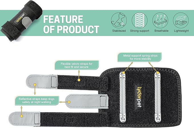 Dog Front Leg Brace Ankle Support for Forelilmb, Canine Dog Wrist Brace Splint, Protects Foreleg Carpus Joint Wounds Heals, Helps with Loss of Stability Caused by Arthritis Lyderpet