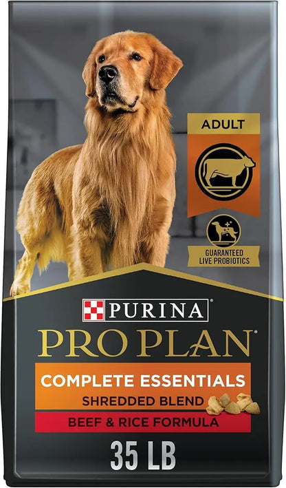 Purina Pro Plan Complete Essentials Shredded Blend Beef and Rice Dog Food Dry Formula with Probiotics for Dogs - 35 lb. Bag - PAWPICO