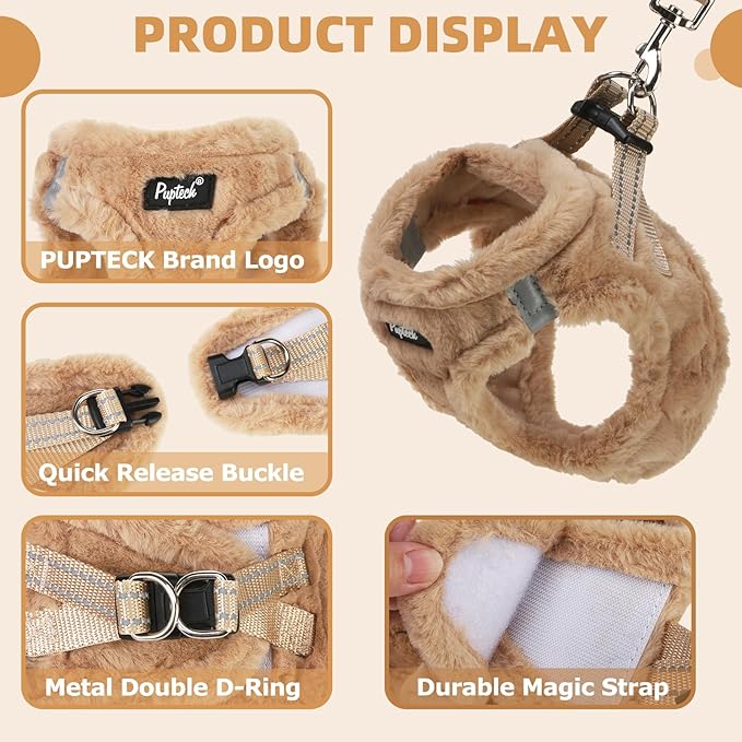 PUPTECK Adjustable Dog Harness Collar and Leash Set Step in No Pull Pet Harness for Small Medium Dogs Puppy and Cats Outdoor Walking Running, Soft Mesh Padded Reflective Vest Harnesses, Khaki M PUPTECK