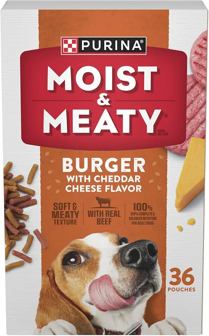 Purina Moist and Meaty Burger With Cheddar Cheese Flavor Dry Soft Dog Food Pouches - 36 ct. Pouch - PAWPICO