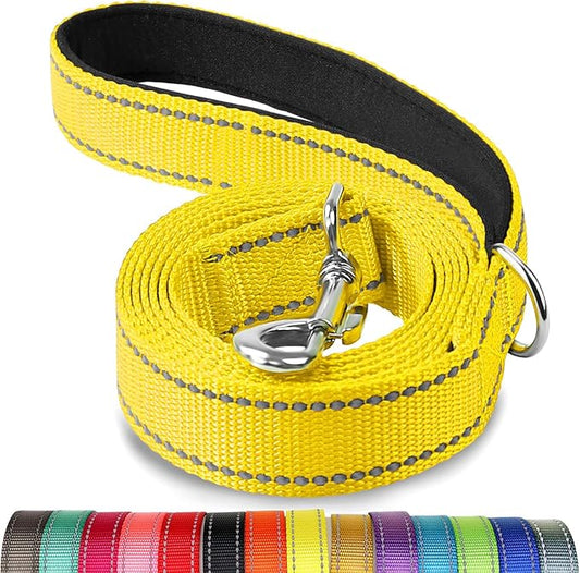 Joytale Double-Sided Reflective Dog Leash, 6 FT/5 FT/4 FT, Padded Handle Nylon Heavy Duty Leashes for Small & Medium Dogs Walking, Yellow, 5FT Joytale
