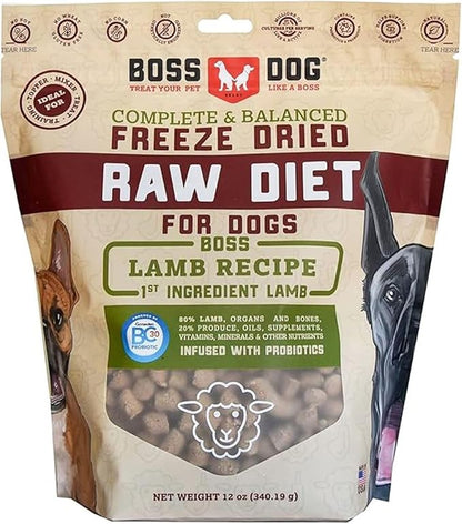 Complete & Balanced Freeze Dried Raw Diet for Dogs, Lamb Recipe, 12 oz Bag BossDogBrand
