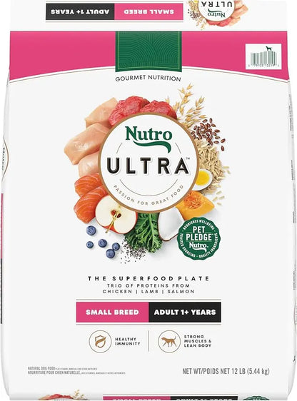 Nutro Ultra Adult Small Breed Dry Dog Food, Chicken, Lamb and Salmon Protein Trio, 12 lb. Bag - PAWPICO