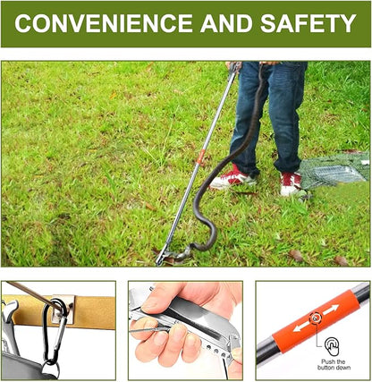 Reptile Tongs Snake Grabber Tool lock 47 inch Aluminum Alloy Easy to Carry Foldable and Light with Zigzag Wide Jaw Stainless Steel Professional Outdoor Catch Snake Hooks HOOJUKE