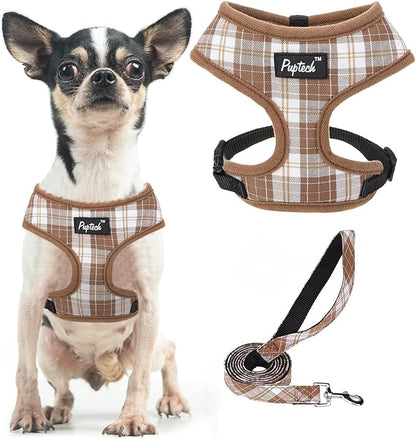 PUPTECK Soft Mesh Dog Harness and Leash Set Pet Puppy Cat Comfort Padded Vest No Pull Harnesses, Brown, XS PUPTECK