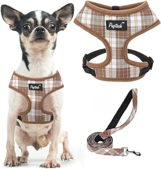 PUPTECK Soft Mesh Dog Harness and Leash Set Pet Puppy Cat Comfort Padded Vest No Pull Harnesses, Brown, XS PUPTECK