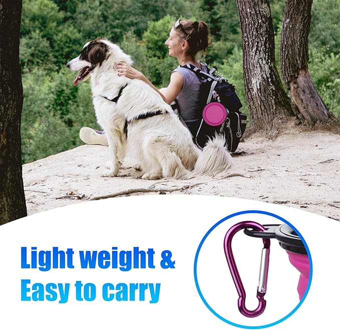 Dog Bowl Pet Collapsible Bowls, 2 Pack Collapsible Dog Water Bowls for Cats Dogs, Portable Pet Feeding Watering Dish for Walking Parking Traveling with 2 Carabiners (Small, Pink+Purple) - PAWPICO