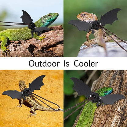 cobee Bearded Dragon Harness and Leash, 3 Pcs Adjustable Lizard Leashes, Soft Leather Reptile Lizard Leash with Cool Wings for Iguana Gecko Chameleon Amphibians Rat Small Pet Animals PAWPICO