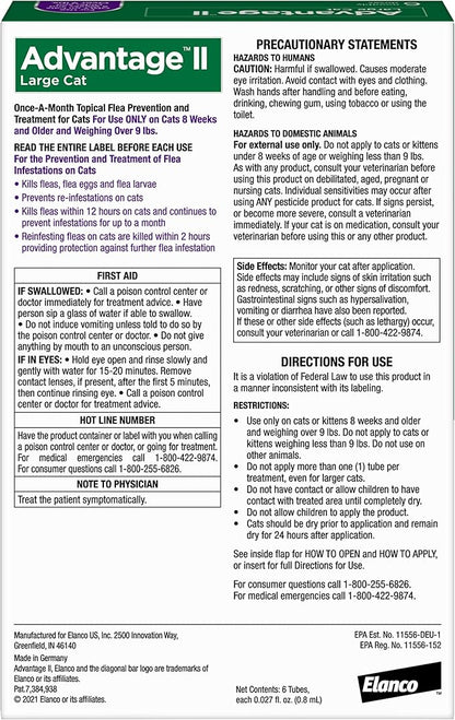 Advantage II Large Cat Vet-Recommended Flea Treatment & Prevention | Cats Over 9 lbs. | 6-Month Supply Advantage