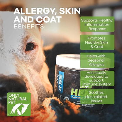 Only Natural Pet Allergy, Skin & Coat Hemp Soft Chews - Allergy Immune Bites for Dogs, Omega 3 Supplement, Hemp Oil - Calming Treats for Itchy Skin Relief, Hot Spot - (120 Count) OnlyNaturalPet
