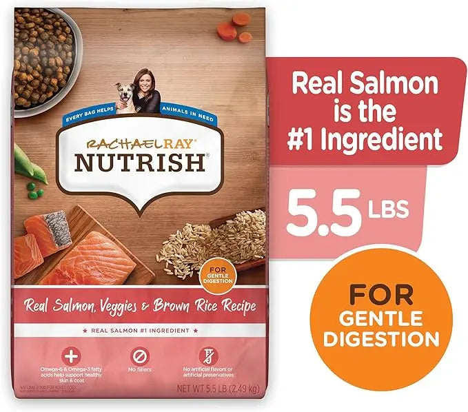 Nutrish Rachael Ray Real Salmon, Veggies & Brown Rice Recipe Dry Dog Food, 5.5 lb. Bag - PAWPICO