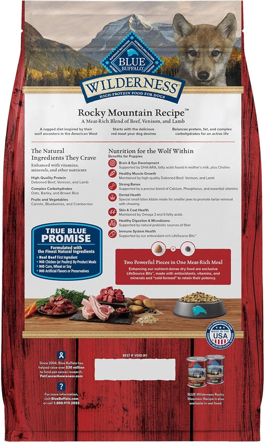 Blue Buffalo Wilderness High-Protein Rocky Mountain Recipe Dry Food for Puppies, Red Meat & Grains, 4.5-lb. Bag - PAWPICO