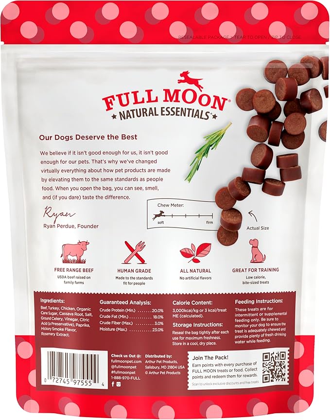 Full Moon All Natural Human Grade Dog Treats, Essential Beef Savory Bites, 14 Ounce (Pack of 2) - PAWPICO
