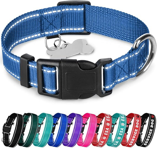TECEUM Reflective Pet Collar – Navy Blue – XXS – Basic Nylon Dog Collar – Quick Release Buckle – Fits Small, Medium and Large Dogs, Puppies, Cats – ESA & Service Dog Options TECEUM