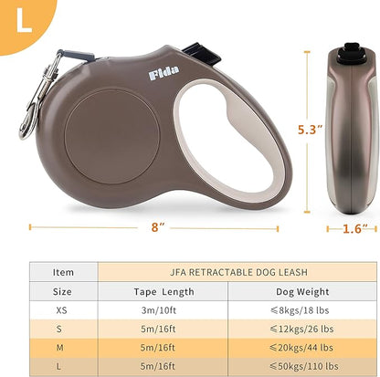 Fida Retractable Dog Leash, 16ft Heavy Duty Pet Walking Leash for X-Small/Small/Medium/Large Dog or Cat up to 110 lbs, Tangle Free. One-Hand Brake (Large, Coffee) - PAWPICO