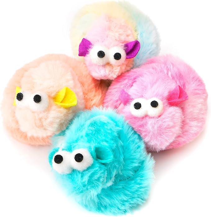 CHIWAVA 4 Packs 15 Inch Long Soft Plush Cat Toys Mice with Bell Rustle Sound Small Mouse Activity Interactive Toy - PAWPICO