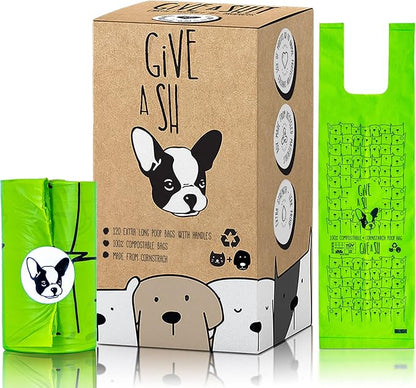 100% Certified Home Compostable Dog Poop Bags with Handles - 10% to Charity - ASTM D6400 & EN 13432 Compliant Large Poop Bags - 120 Bags - 10 Rolls of Plant Based X Large Compostable Poop Bags - PAWPICO