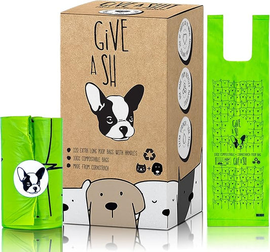 100% Certified Home Compostable Dog Poop Bags with Handles - 10% to Charity - ASTM D6400 & EN 13432 Compliant Large Poop Bags - 120 Bags - 10 Rolls of Plant Based X Large Compostable Poop Bags - PAWPICO