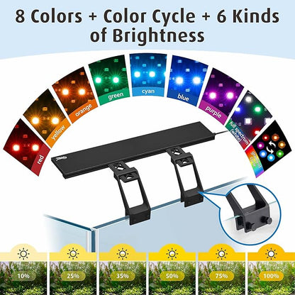hygger Clip On Full Spectrum Aquarium LED Light, 22W Day-Night Dual Timer Sunrise-Day-Sunset-Moon Fish Tank Light, Adjustable Timer Brightness with 9 Colors for Planted Tank hygger