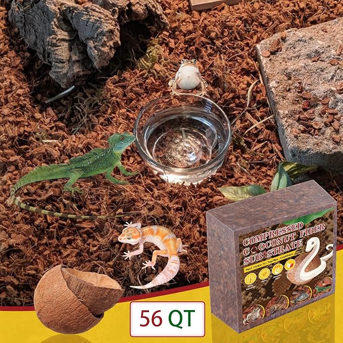 LEICHTEN 7.7LB Coconut Husk Substrate for Reptiles,56 Quart Compressed Coconut Fiber Chips Bearded Dragon Leopard Gecko Snake Bedding Ball Python Tank Accessories LEICHTEN