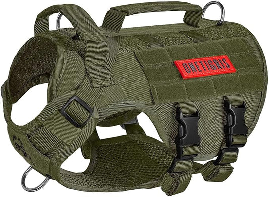 OneTigris Tactical Dog Harness for Small Dog, No Pull Small Dog Vest Harness Breathable Military Dog Molle Vests with Handles, Harness for Walking Hiking Training (Green, XS) OneTigris