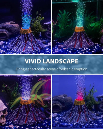 Uniclife Aquarium Volcano Ornament Kit Realistic Resin Volcanic Decoration with Air Stone Bubbler Colorful LED Light Decor for Fish Tank Landscape Addition and Oxygenation UnicLife