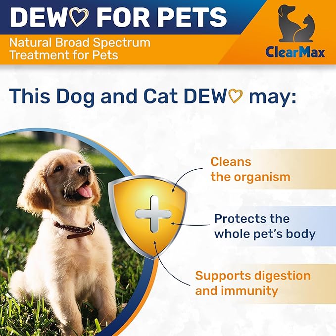 Dewo for Dogs ◆ Cat Dewo ◆ Puppy Dewo ◆ Kitten Dewo ◆ Natural Broad Spectrum Cleanser for Pets ◆ Liquid Dewo for Dogs and Cats ◆ Pet Dewo ◆ Digestive Cleanser ◆ 2 Oz ClearMax