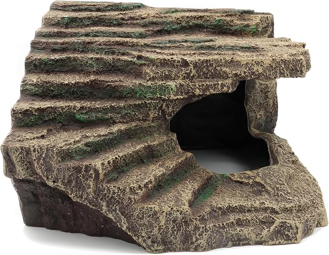 Resin Reptile Hideouts Cave Habitat Decor for Gecko Leopard Lizards Toad Turtle (B- Extra Large) JIHAQUA