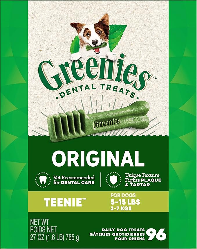 Greenies Original Teenie Natural Dental Care Dog Treats, 27 oz. Pack (96 Treats) - PAWPICO