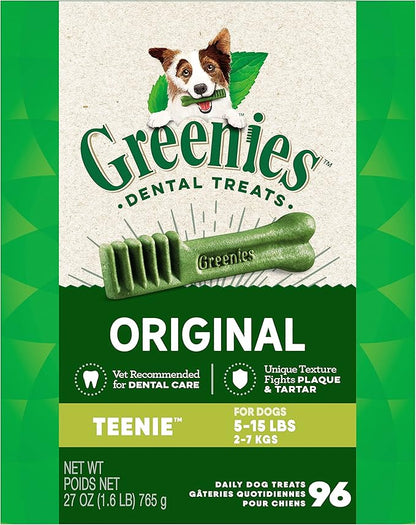 Greenies Original Teenie Natural Dental Care Dog Treats, 27 oz. Pack (96 Treats) - PAWPICO