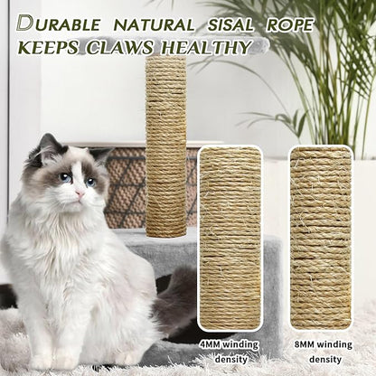 Cat Natural Sisal Rope 8mm 98-Feet for Scratching Post Tree Tower Replacement Repair and Replace, DIY Hemp Twine Rope for Cat Scratching Furniture Window Perch and Crafts Gardening Home Decorating - PAWPICO
