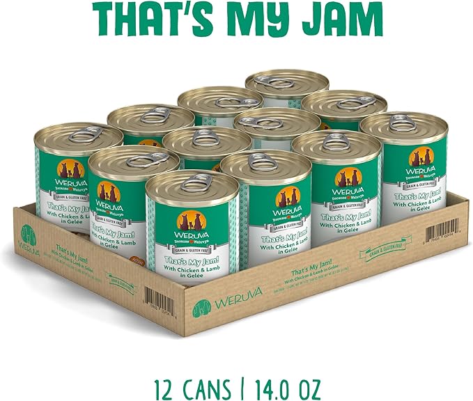 Weruva Classic Dog Food, That's My Jam! with Chicken & Lamb in Gelée, 14oz Can (Pack of 12), Green - PAWPICO