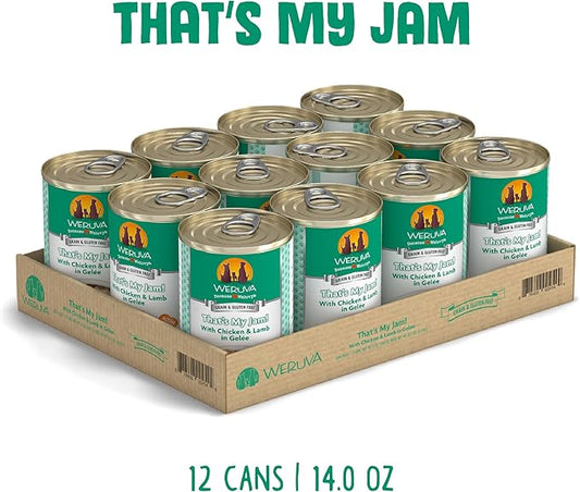 Weruva Classic Dog Food, That's My Jam! with Chicken & Lamb in Gelée, 14oz Can (Pack of 12), Green - PAWPICO