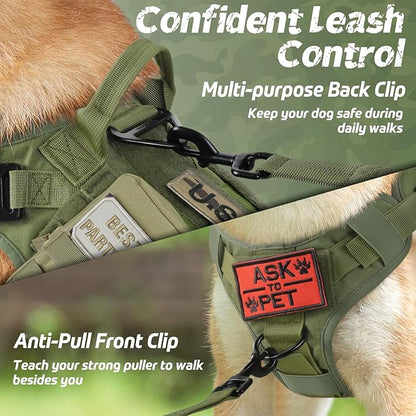 rabbitgoo Tactical Dog Harness for Small, Heavy Duty Pet Harness with Handle, No-Pull Service Vest Small Breed, Adjustable Military Dog Vest for Training Hunting Walking, Green, S rabbitgoo
